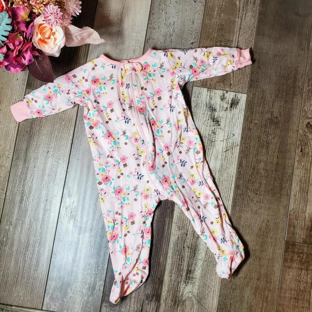 Gerber Baby Girls 100% Cotton Pink Floral Shimmery Sleep 'N Play Size 3-6M
